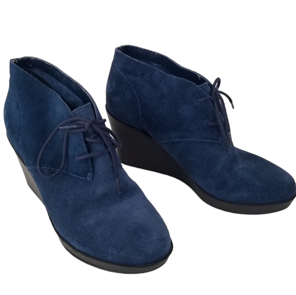 Cole Haan Nike Air Britt Chukka Blue Suede Lace Up Wedge Booties Size 9